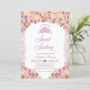 Invitation Sweet sixteen floral rose pâle à l'anniversaire