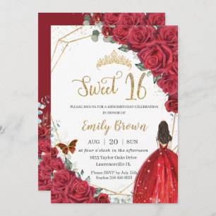 Invitation Sweet sixteen floral rouge Anniversaire Princesse 