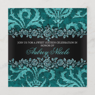 Invitation Sweet sixteen floral turquoise de parties