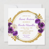 Invitation Sweet sixteen foncé violet et or élégant Fleurs (Devant)