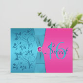 Invitation Sweet sixteen Fuchsia et Turquoise (Debout devant)