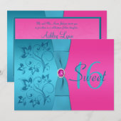 Invitation Sweet sixteen Fuchsia et Turquoise (Devant / Derrière)