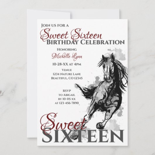 Invitation Sweet sixteen Galloping Horse fête d'anniversaire (Devant)