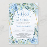 Invitation Sweet sixteen géométrique bleu-bleu-or<br><div class="desc">Dusty Blue Floral Gold Sweet sixteen géométrique invitation,  Contactez-moi pour les articles correspondants ou pour la personnalisation,  Roses Blush ©</div>