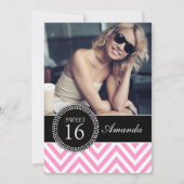 INVITATION SWEET SIXTEEN GIRLY PINK CHEVRON MOTIF (Devant)