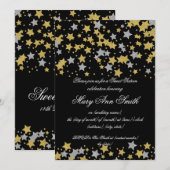 Invitation Sweet sixteen Gold Silver Parties scintillant Star (Devant / Derrière)