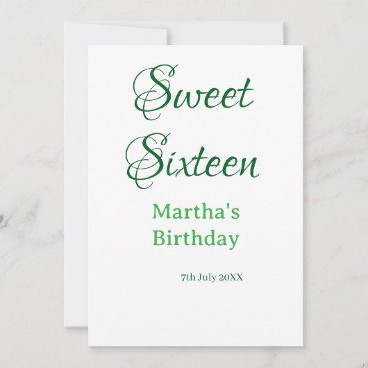 Invitation Sweet Sixteen green name date calligraphy boho ret (Devant)