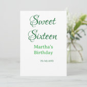 Invitation Sweet Sixteen green name date calligraphy boho ret (Debout devant)