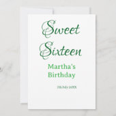 Invitation Sweet Sixteen green name date calligraphy boho ret (Dos)