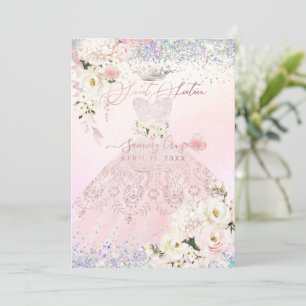 Invitation Sweet sixteen Holographique Dream Robe rose