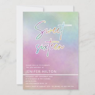 Invitation Sweet sixteen holographique simple