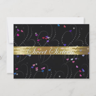 Invitation Sweet sixteen Invitation, Elegant Noir & Or