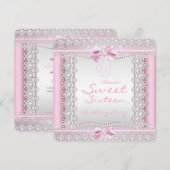 Invitation Sweet sixteen Jolie perles blanches roses Lace Bow (Devant / Derrière)
