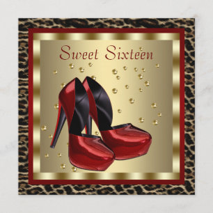 Invitation Sweet sixteen Leopard aux chaussures Red High Heel