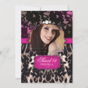 Invitation Sweet Sixteen Léopardé en dentelle Rose