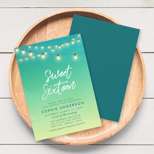 Invitation Sweet sixteen Lumières Aquarelle Verre de mer