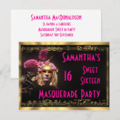 Invitation sweet sixteen mascarade (Devant / Derrière)