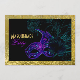Invitation Sweet sixteen mascarade bleu, violet, or
