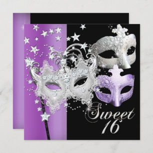Invitation Sweet sixteen mascarade sucré 16 Lilac noir