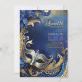 Invitation Sweet sixteen Masquerade Blue Gold ID1032 (Devant)