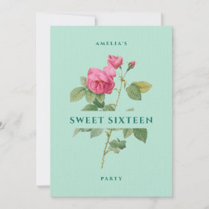 Invitation Sweet sixteen Mint Green Floral fête d'anniversair