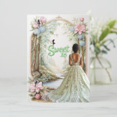 Invitation Sweet sixteen Mint Green Robe Fées (Debout devant)