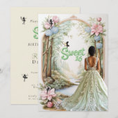 Invitation Sweet sixteen Mint Green Robe Fées (Devant / Derrière)