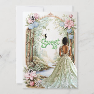 Invitation Sweet sixteen Mint Green Robe Fées