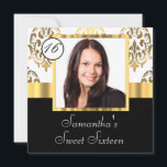 Invitation Sweet sixteen modèle photo damassé or<br><div class="desc">Easily personalize this chic sophisticated black, white and gold vintage damask and sweet sixteen birthday party with your own custom text templates and modern instagram or other camera phone photo, to the template, other photo dimension may fit may need to be customized to adjust. Make a truly unique invite le...</div>