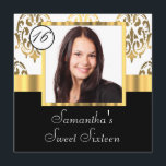 Invitation Sweet sixteen modèle photo damassé or<br><div class="desc">Easily personalize this chic sophisticated black, white and gold vintage damask and sweet sixteen birthday party with your own custom text templates and modern instagram or other camera phone photo, to the template, other photo dimension may fit may need to be customized to adjust. Make a truly unique invite le...</div>