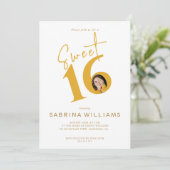 Invitation Sweet sixteen Moden Design Gold Script Anniversair (Debout devant)