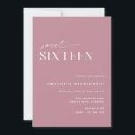 Invitation Sweet sixteen moderne Dusty Rose rose 16e annivers<br><div class="desc">Invitations modernes et élégantes de 16e anniversaire avec un design hors du centre. Couleur rose rose féminine avec un motif amusant sur le dos. (Le motif latéral inverse peut être retiré,  si désiré,  à l'aide de l'outil de conception.)</div>