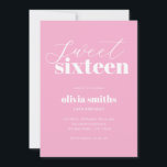 Invitation Sweet sixteen moderne rose 16e anniversaire<br><div class="desc">Invitation minimaliste sweet sixteen 16ème anniversaire avec une typographie moderne simple en couleur rose.</div>