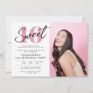 Invitation Sweet sixteen moderne rose avec photo