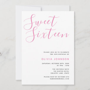 Invitation Sweet sixteen moderne rose et blanc Anniversaire