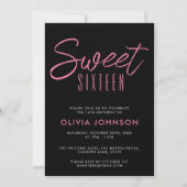 Invitation Sweet sixteen moderne rose et noir (Devant)
