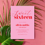 Invitation Sweet sixteen moderne rouge rose 16e anniversaire<br><div class="desc">Invitation minimaliste sweet sixteen 16ème anniversaire avec une typographie moderne simple en rose et rouge.</div>