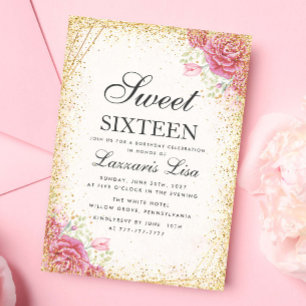 Invitation Sweet sixteen moderne Surprise anniversaire floral