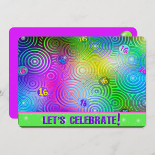 Invitation Sweet sixteen Neon fête d'anniversaire