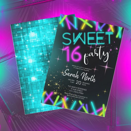 Invitation Sweet sixteen Neon Glow ID760
