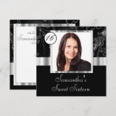 Invitation sweet sixteen noir et argent (Devant / Derrière)