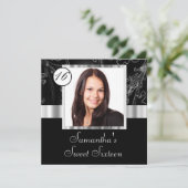 Invitation sweet sixteen noir et argent (Debout devant)