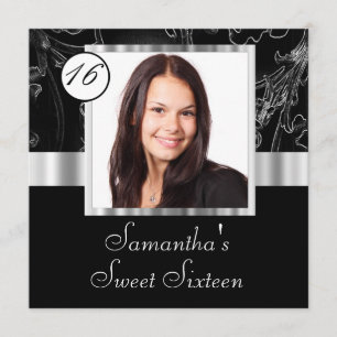 Invitation sweet sixteen noir et argent
