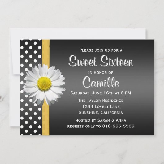 Invitation Sweet sixteen noir et jaune (Devant)