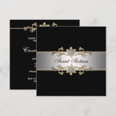 Invitation Sweet sixteen noir et or (Devant / Derrière)