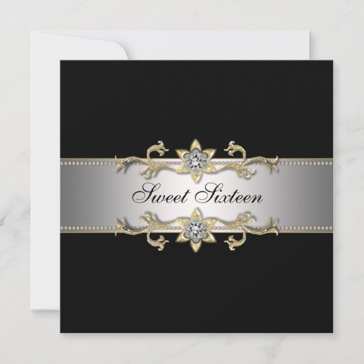 Invitation Sweet sixteen noir et or (Devant)