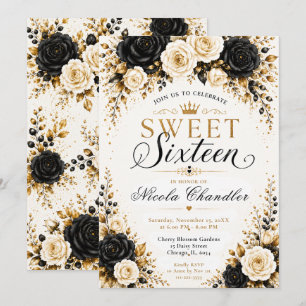 Invitation Sweet Sixteen noir et or
