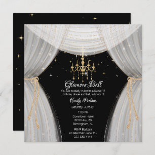 Invitation Sweet sixteen noir et or blanc glamour Invi
