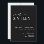 Invitation Sweet sixteen noir moderne | Sleek 16e anniversair<br><div class="desc">Réception moderne minimale de 16e anniversaire avec un design hors centre. Contraste entre le noir et la police blanche. L'envers est un motif "16" amusant. (Le motif latéral inverse peut être retiré,  si désiré,  à l'aide de l'outil de conception.)</div>