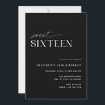 Invitation Sweet sixteen noir moderne | Sleek 16e anniversair<br><div class="desc">Réception moderne minimale de 16e anniversaire avec un design hors centre. Contraste entre le noir et la police blanche. L'envers est un motif "16" amusant. (Le motif latéral inverse peut être retiré,  si désiré,  à l'aide de l'outil de conception.)</div>